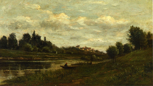 Fisherman on the Banks of the River, vintage artwork by Charles-François Daubigny, A3 (16x12") Poster Print