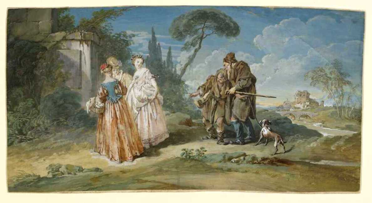 Brother Philippe's Geese, vintage artwork by François Boucher, 12x8" (A4) Poster