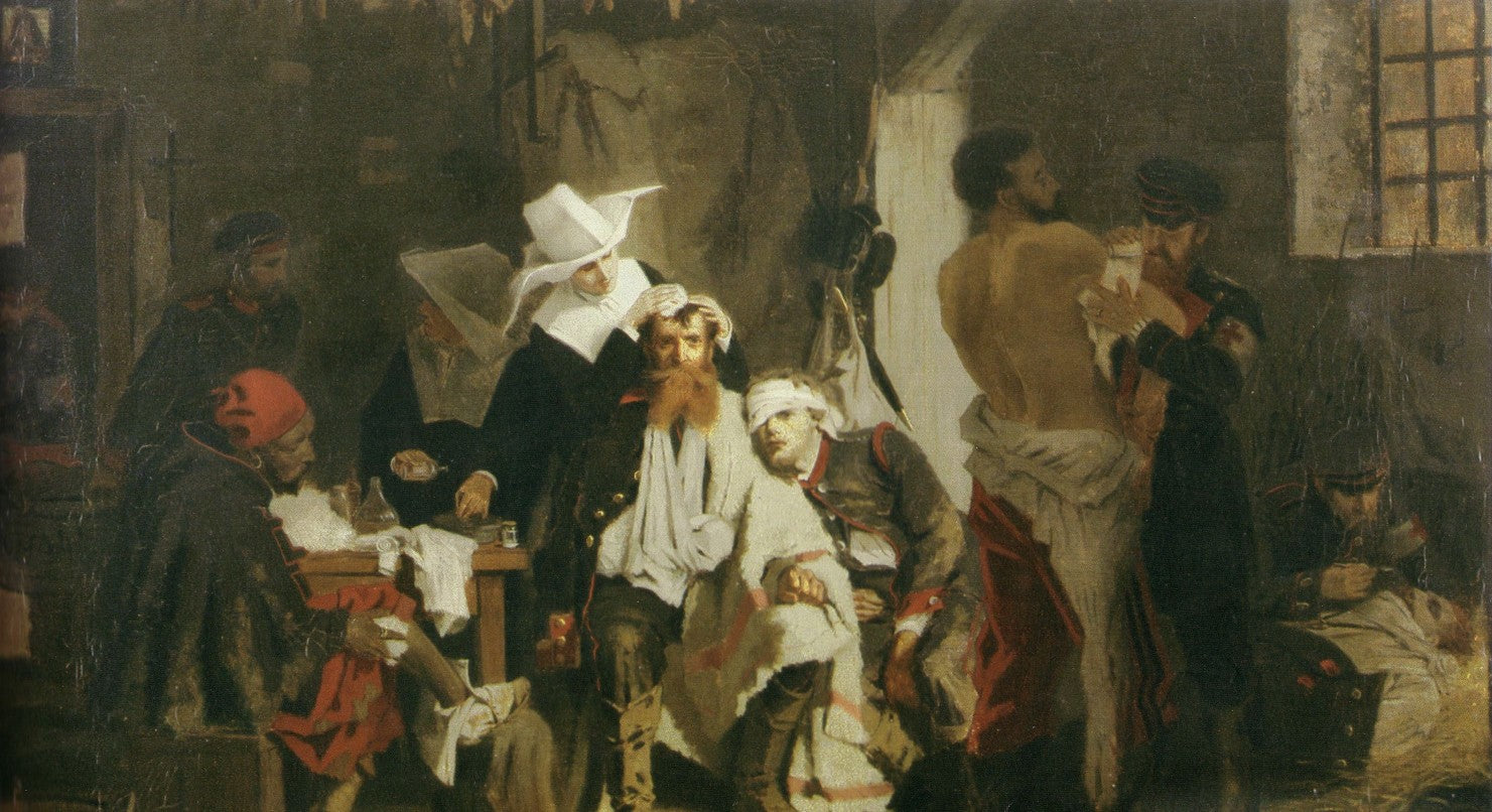 Field hospital at Gravelotte, vintage artwork by Max Volkhart, 12x8" (A4) Poster