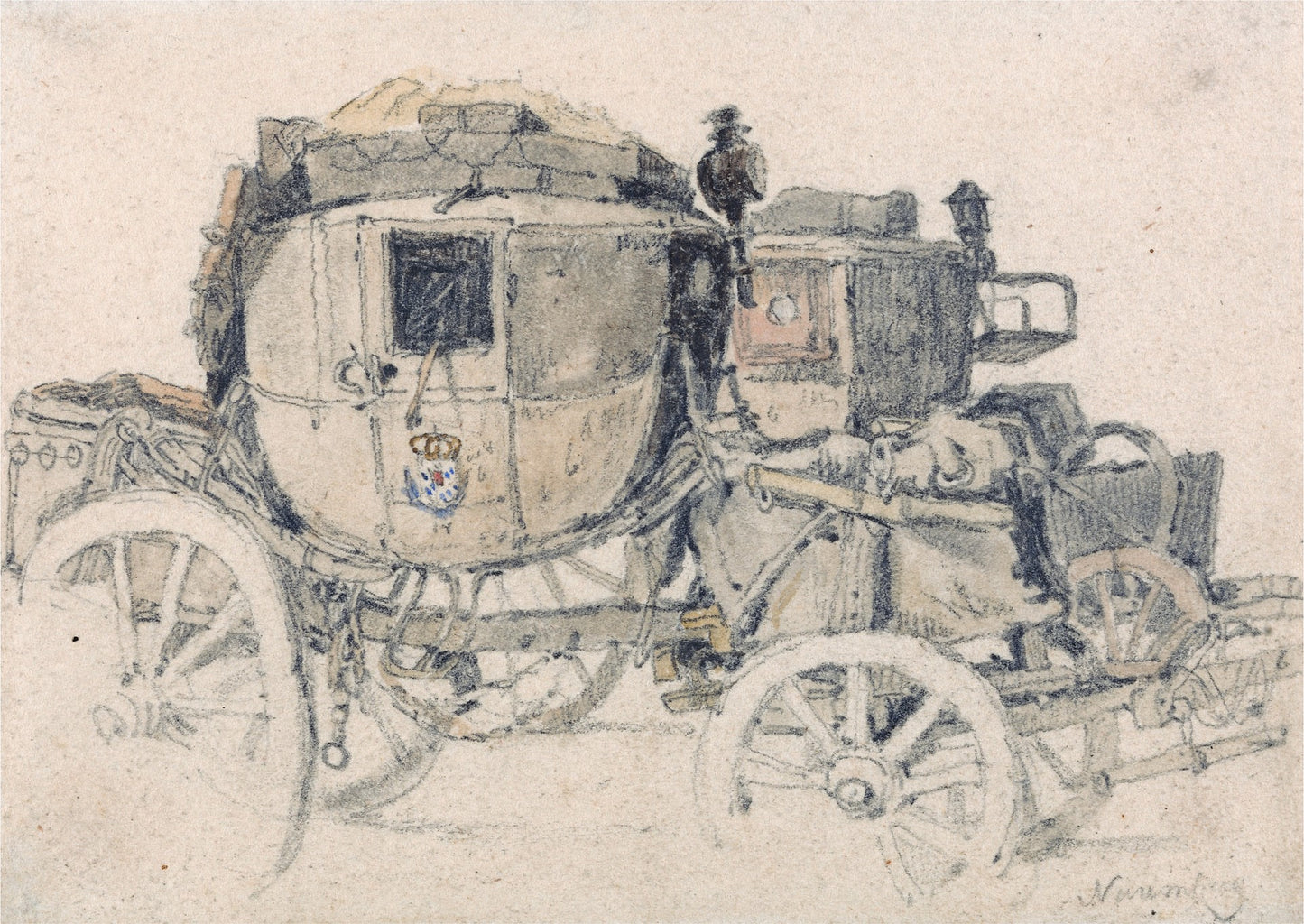 A Diligence, Side View: Nuremberg, vintage artwork by Samuel Prout, 12x8" (A4) Poster