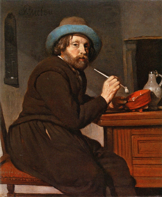 A Man Holding a Pipe, vintage artwork by Gabriël Metsu, 12x8" (A4) Poster