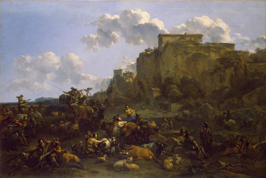 Hunters Resting, vintage artwork by Nicolaes Berchem, 12x8" (A4) Poster