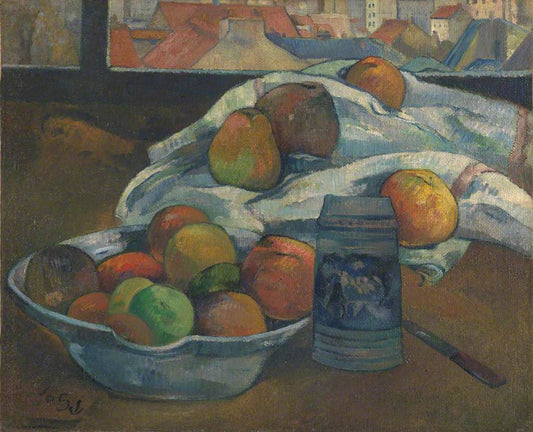 Bowl of Fruit and Tankard Before a Window, vintage artwork by Paul Gauguin, 12x8" (A4) Poster