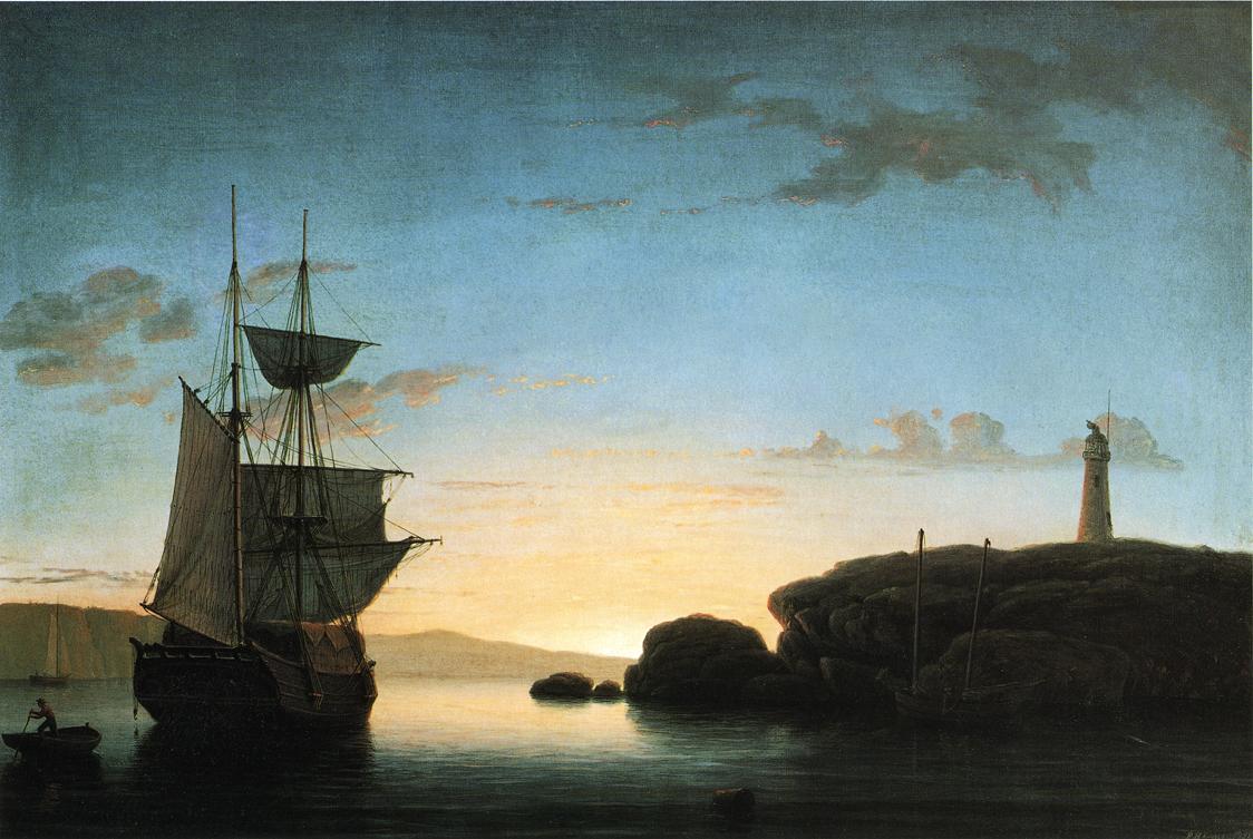 Light House at Camden, Maine, vintage artwork by Fitz Henry Lane, A3 (16x12") Poster Print