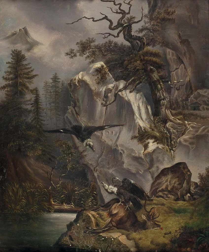 Vultures and Deer, vintage artwork by Friedrich Gauermann, A3 (16x12") Poster Print