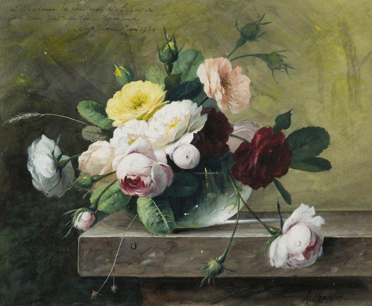 Bouquet with roses by Arthur Chaplin,A3(16x12")Poster