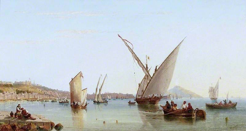 Shipping in the Bay of Naples, vintage artwork by John Wilson Carmichael, A3 (16x12") Poster Print