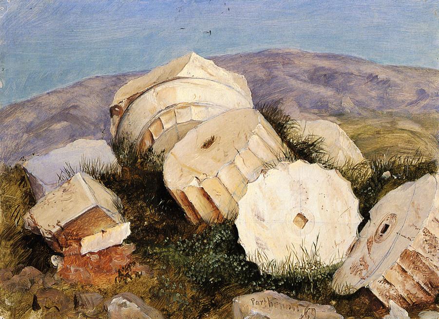 Broken Column, the Parthenon, Athens, vintage artwork by Frederic Edwin Church, 12x8" (A4) Poster