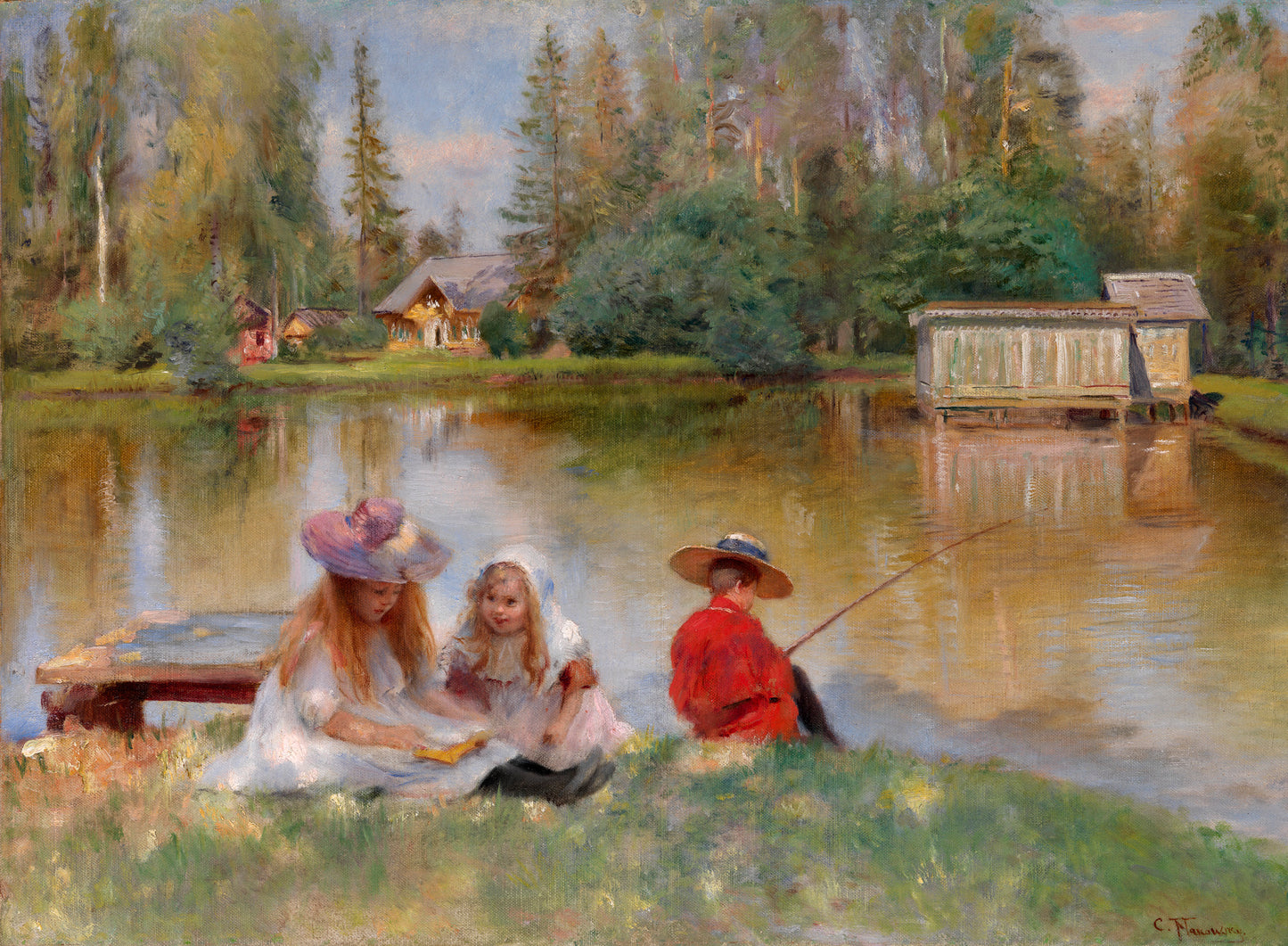 Children by  the Lake, vintage artwork by Konstantin Yegorovich Makovsky, 12x8" (A4) Poster