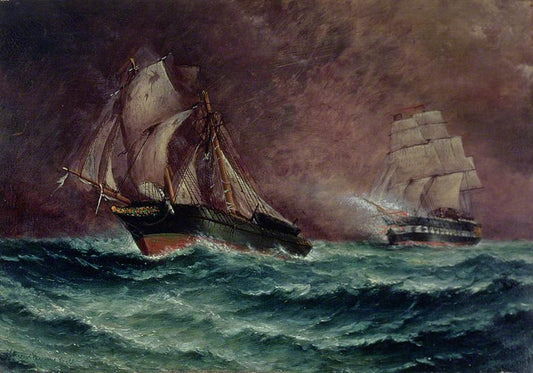 Chased by  an English Frigate (from the series 'The Life of the Slaver Orange Grove'), vintage artwork by Stuart Henry Bell, 12x8" (A4) Poster