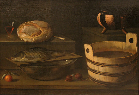Loaf of bread and bucket, vintage artwork by Sebastien Stoskopff, 12x8" (A4) Poster