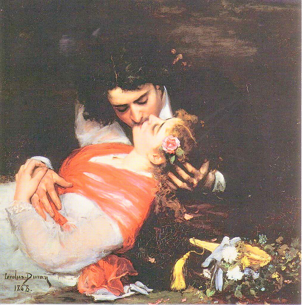 Le Baiser, vintage artwork by Charles Auguste Émile Durand, 12x8" (A4) Poster