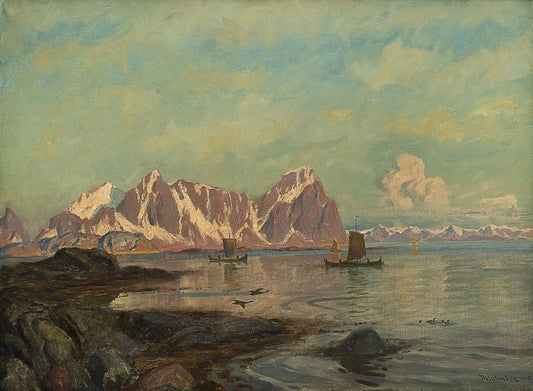 Coastal Landscape, Nordland, vintage artwork by Thorolf Holmboe, 12x8" (A4) Poster