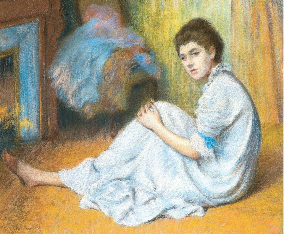 Devant le feu, vintage artwork by Federico Zandomeneghi, 12x8" (A4) Poster