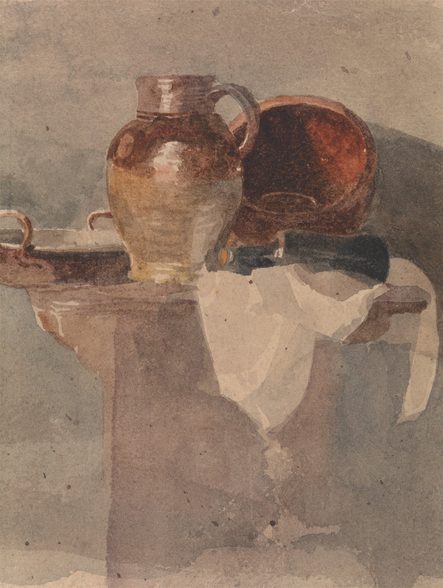 Still Life with a Jug and Copper Pan, vintage artwork by Peter de Wint, 12x8" (A4) Poster
