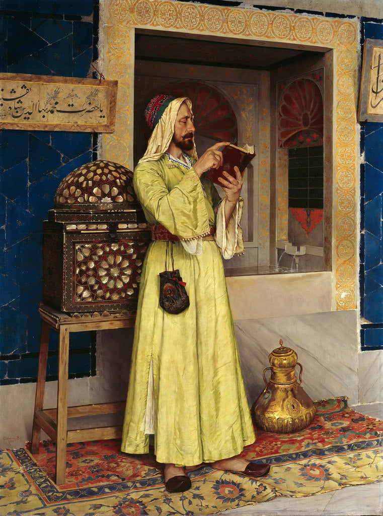 An Arab Reading, vintage artwork by Osman Hamdi Bey, 12x8" (A4) Poster