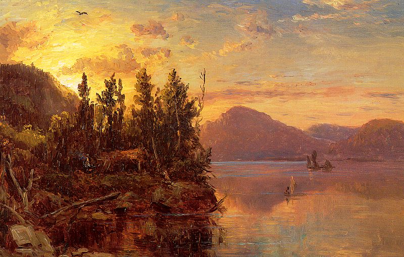 Lake George at Sunset, vintage artwork by Regis François Gignoux, A3 (16x12") Poster Print