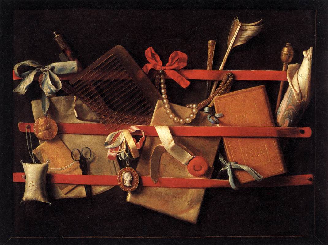 Tromp-l'oeil Still-Life, vintage artwork by Samuel van Hoogstraeten, 12x8" (A4) Poster