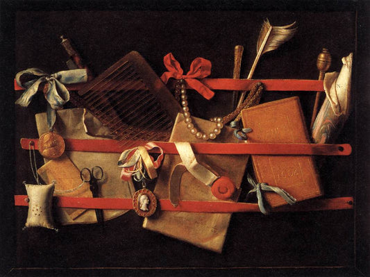 Tromp-l'oeil Still-Life, vintage artwork by Samuel van Hoogstraeten, 12x8" (A4) Poster