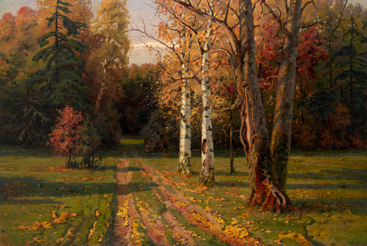 Landscape with Birch Trees, vintage artwork by Yakov Brovar, 12x8" (A4) Poster
