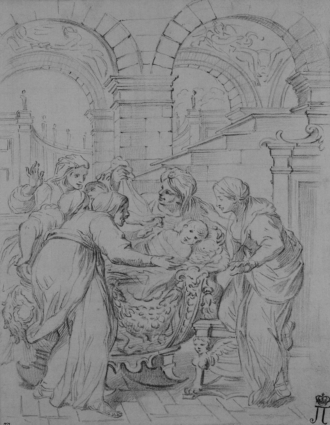 Daughters of Cecrops, vintage artwork by Rene-Antoine Houasse, 12x8" (A4) Poster