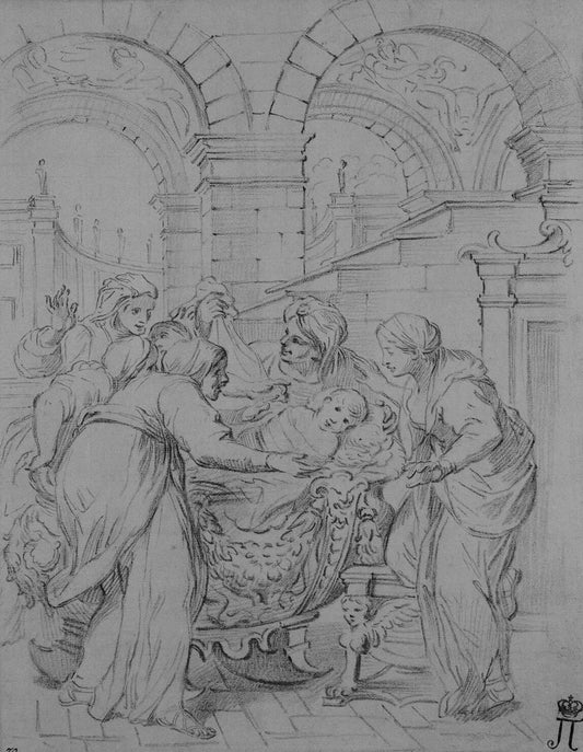 Daughters of Cecrops, vintage artwork by Rene-Antoine Houasse, 12x8" (A4) Poster