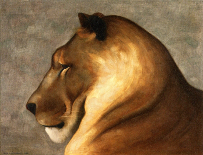 Head of a Lion, vintage artwork by Hans Emmenegger, 12x8" (A4) Poster