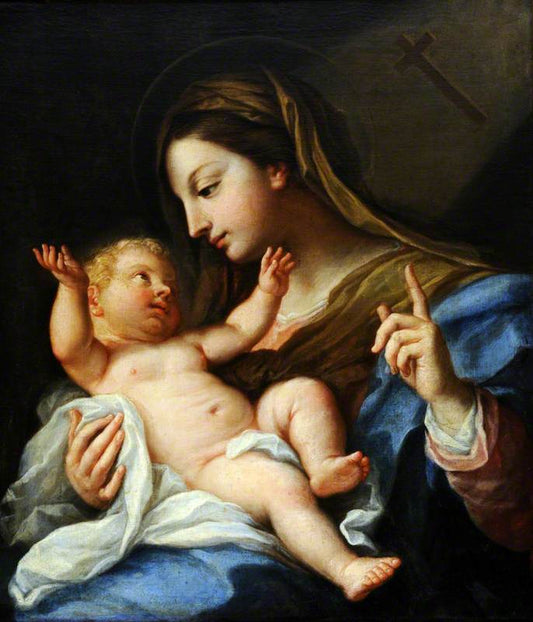 The Virgin Showing the Christ Child the Cross, vintage artwork by Giuseppe Bartolomeo Chiari, 12x8" (A4) Poster