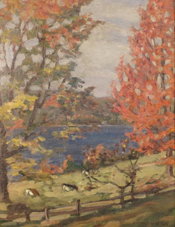 Riverside Pasture, vintage artwork by Victor Charreton, 12x8" (A4) Poster