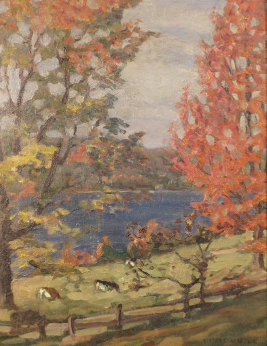 Riverside Pasture, vintage artwork by Victor Charreton, 12x8" (A4) Poster