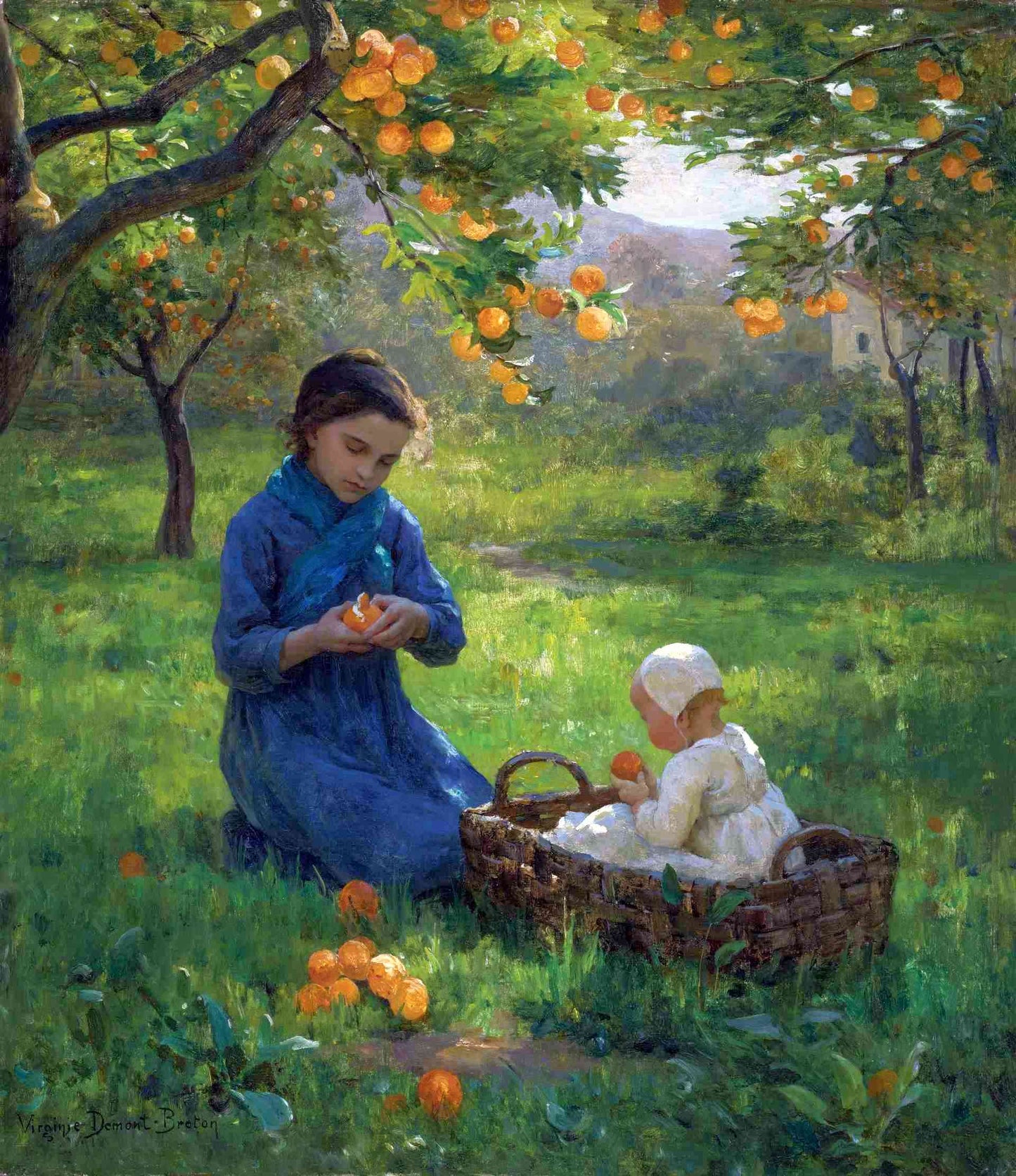 Under the Orange Tree, vintage artwork by Virginie Demont-Breton, 12x8" (A4) Poster