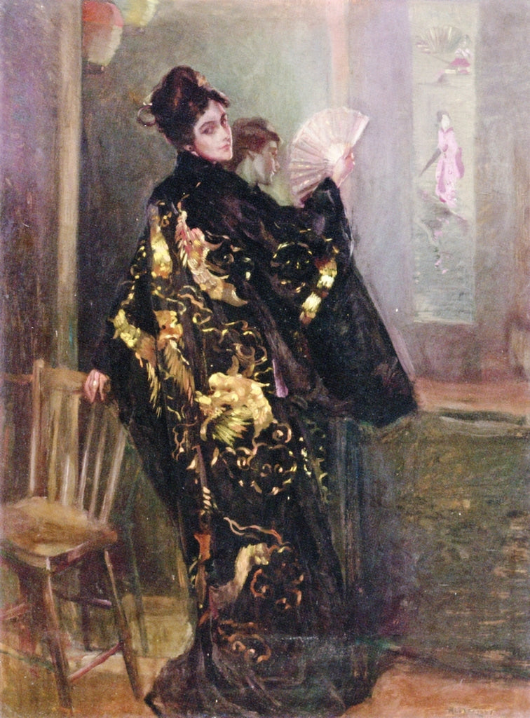 Woman in a Black Kimono, vintage artwork by Alexander O. Levy, 12x8" (A4) Poster