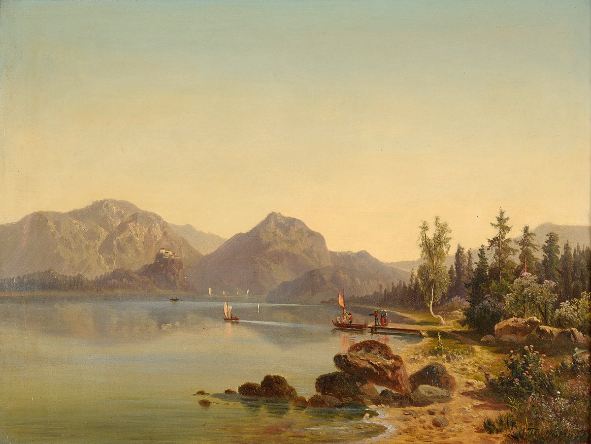 Summer Landscape with Lake, vintage artwork by Wilhelm Theodor Nocken, 12x8" (A4) Poster