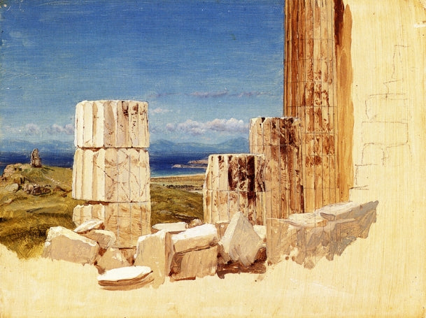Broken Columns, View from the Parthenon, Athens, vintage artwork by Frederic Edwin Church, 12x8" (A4) Poster