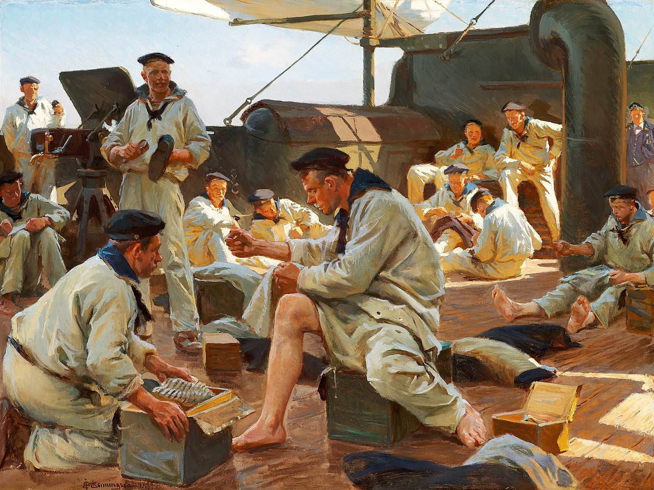 anish Navy, mending their summer uniforms by Erik Henningsen,A3(16x12")Poster