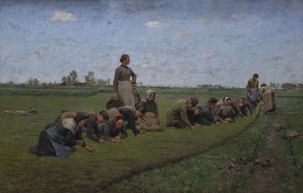 Flaxweeding in Flanders, vintage artwork by Emile Claus, 12x8" (A4) Poster