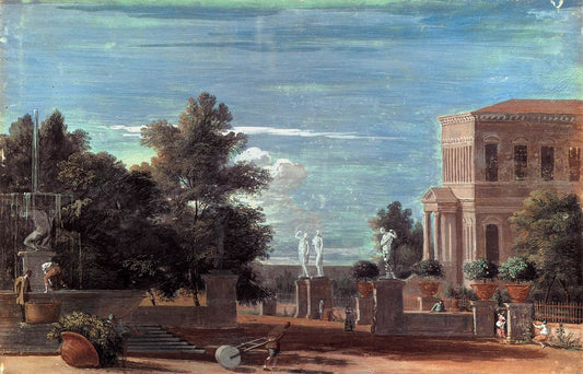 Villa in a Park Setting, vintage artwork by Marco Ricci, 12x8" (A4) Poster