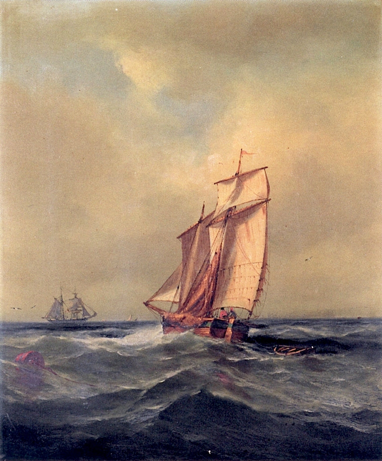Sailboat in Choppy Seas, vintage artwork by Gideon Jacques Denny, 12x8" (A4) Poster