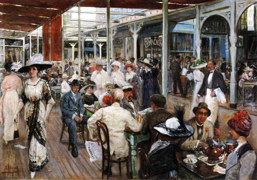 The Terrace Cafe, Mar del Plata, Argentina, vintage artwork by Eugenio Álvarez-Dumont, 12x8" (A4) Poster