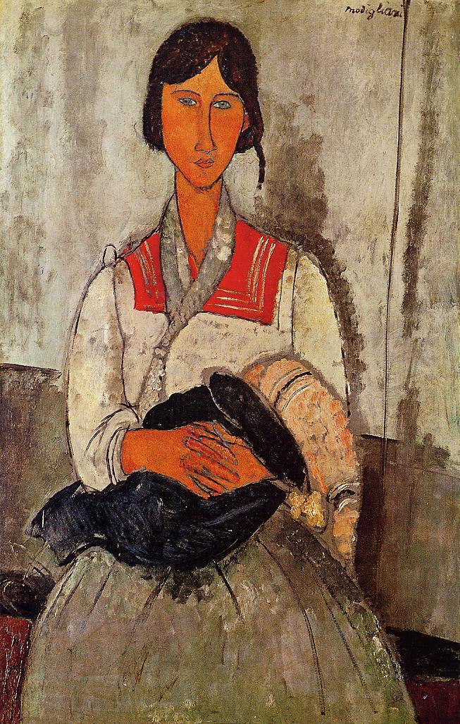 Gypsy Woman with Baby , vintage artwork by Amedeo Modigliani, 12x8" (A4) Poster