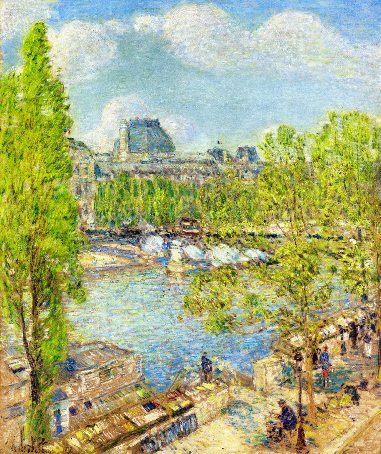 April, Quai Voltaire, Paris, vintage artwork by Childe Hassam, 12x8" (A4) Poster