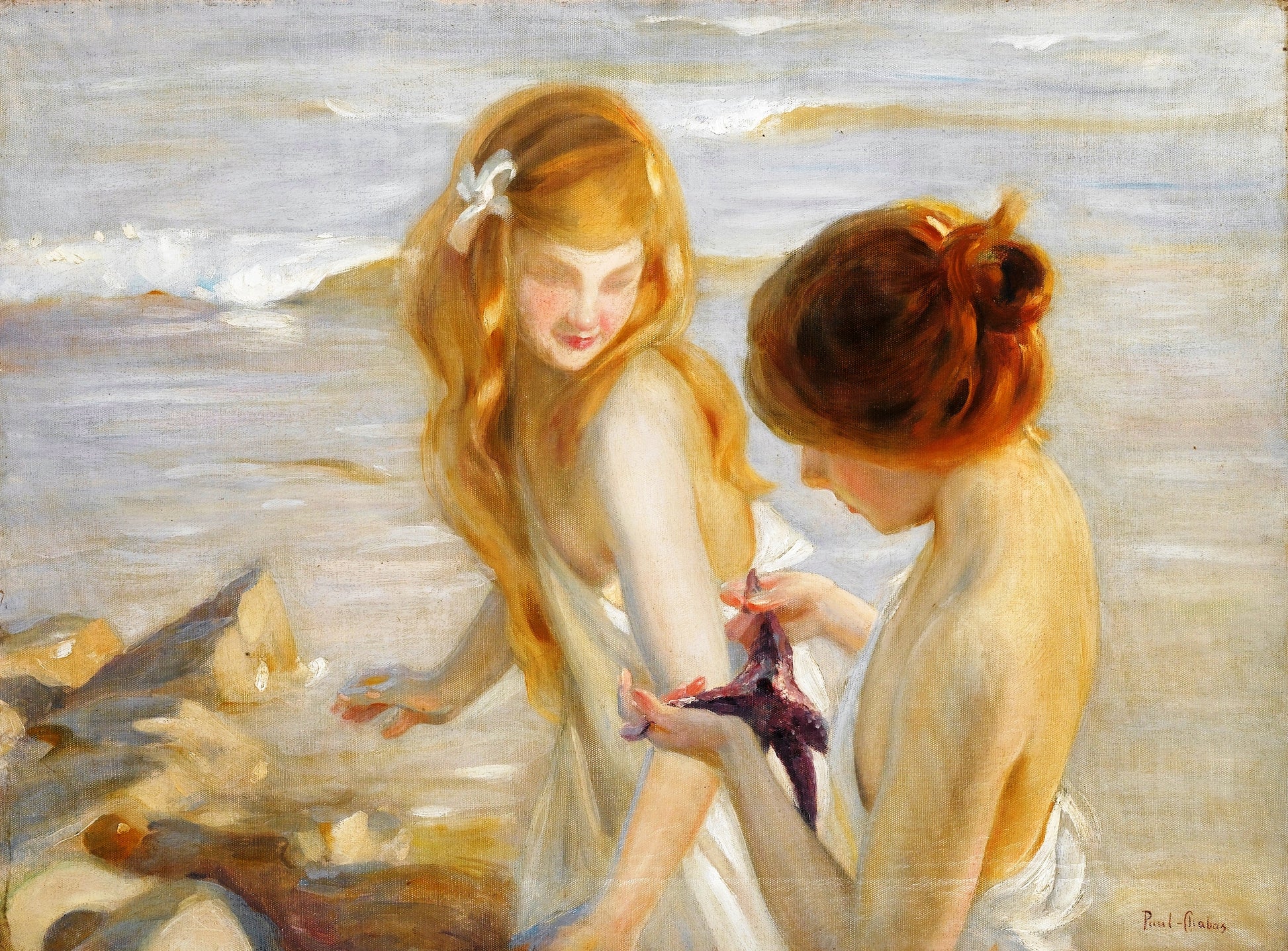 Two Young girls with a Starfish by Paul emile Chabas,A3(16x12")Poster