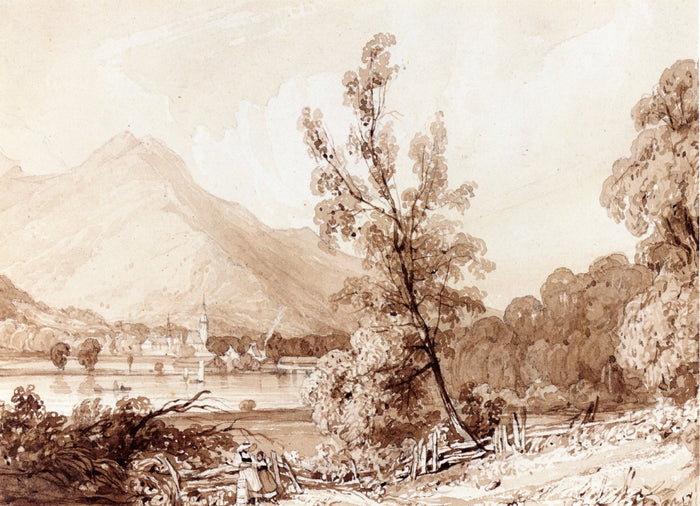 Lake Brientz and Interlaken, vintage artwork by Richard Parkes Bonington, A3 (16x12