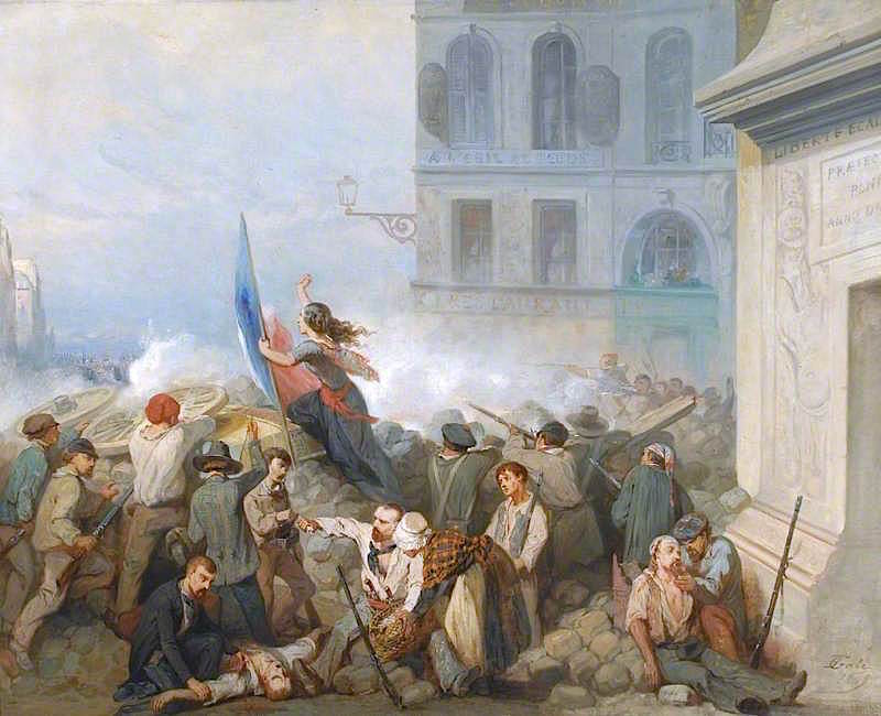 The Barricade at Porte St Denis, Paris 1848, vintage artwork by Nicolas Edward Gabe, A3 (16x12") Poster Print