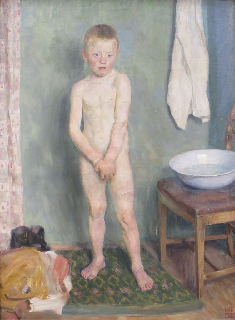 The Boy by  the Washbasin, vintage artwork by Erik Werenskiold, 12x8" (A4) Poster