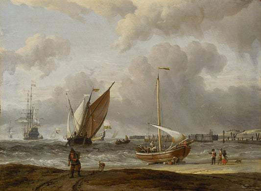 Fishing Boats in a Storm off the Dutch Coast, vintage artwork by Abraham Jansz. Storck, 12x8" (A4) Poster