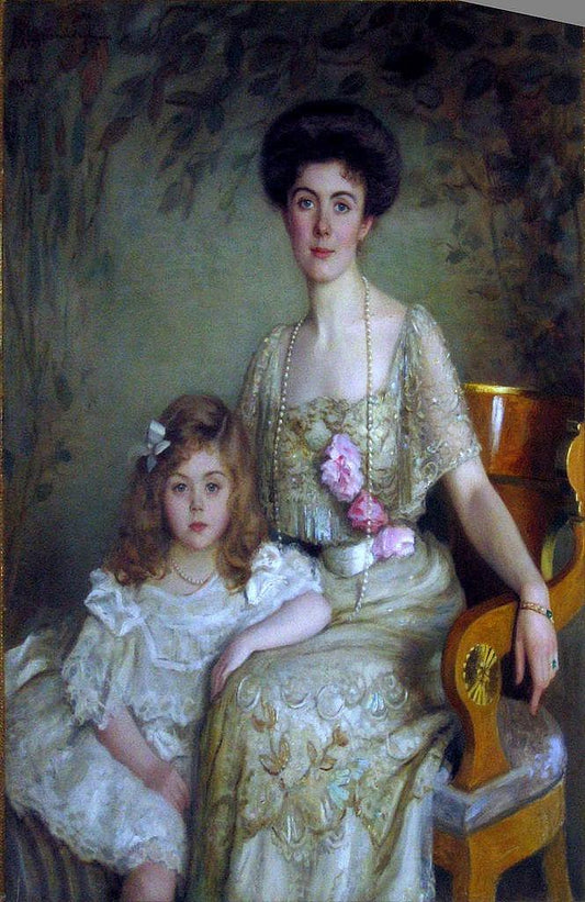 Portrait of A.V. Balashova and Her Daughter, vintage artwork by Victor Shtemberg, 12x8" (A4) Poster