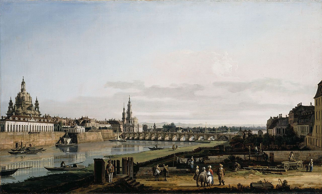 Dresden from the Right Bank of the Elbe above the Augustus Bridge, vintage artwork by Bernardo Bellotto, 12x8" (A4) Poster