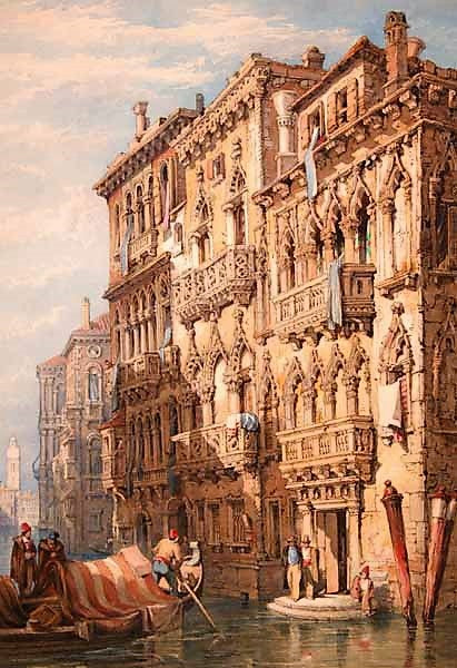 Palazzo Contarini-Fasan, Grand Canal, Venice, vintage artwork by Samuel Prout, A3 (16x12") Poster Print