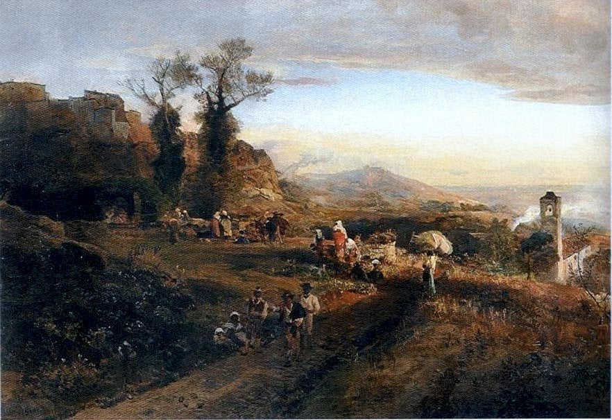 Montefiascone, vintage artwork by Oswald Achenbach, 12x8" (A4) Poster